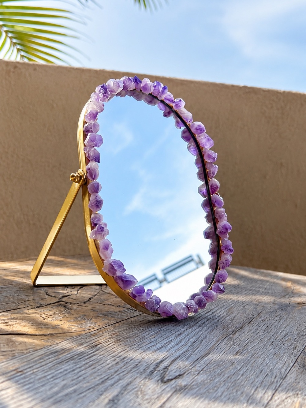 Amethyst Crystal Vanity Mirror Handmade - Oval tabletop Spiritual Home Decor